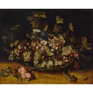 Mid-17th-Century Flemish School, Still Life With Grapes & Foliage On A Pewter Platter