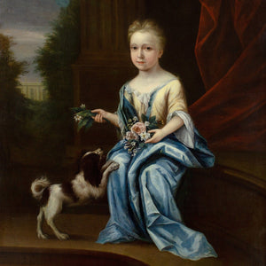 John Verelst (Circle), Portrait Of A Young Lady With Flowers & Spaniel Before A Country House