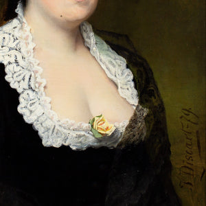Jean Baptiste Discart, Portrait Of A Lady With A Yellow Rose