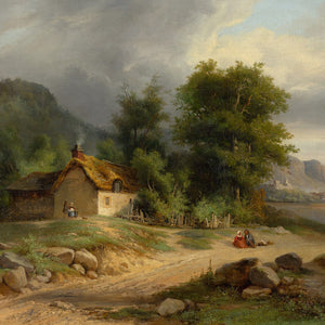 Nicolas Victor Fonville, Landscape With Cottage, Lake & Figures