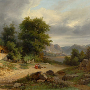 Nicolas Victor Fonville, Landscape With Cottage, Lake & Figures