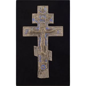 Late 19th-Century Russian Orthodox Crucifixion Icon With Blue Enamelling