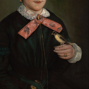 Mid-19th-Century French School, Portrait Of A Woman With A Bird