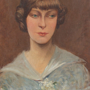 1920s French Portrait Of A Woman In A Blue Top