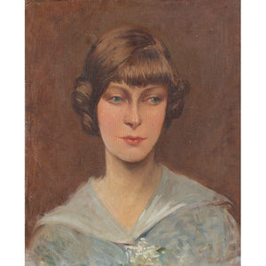 1920s French Portrait Of A Woman In A Blue Top