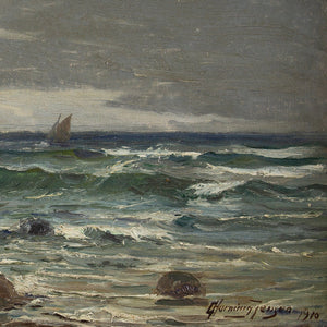 Carlo Hornung-Jensen, Coastal View With Turbulent Sea & Sailboat