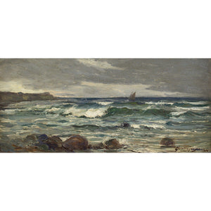 Carlo Hornung-Jensen, Coastal View With Turbulent Sea & Sailboat
