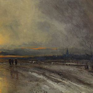 August Van Hier, Winter Landscape With Sunset & Figures
