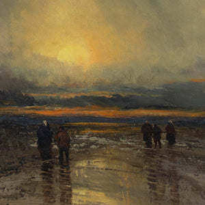 August Van Hier, Winter Landscape With Sunset & Figures