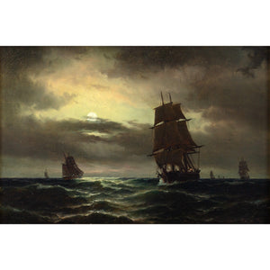Carl Ludwig Bille, Nocturne With Sailing Ships