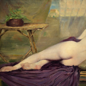 Henri Moreau, Portrait Of A Nude On Chaise Longue