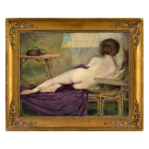 Henri Moreau, Portrait Of A Nude On Chaise Longue