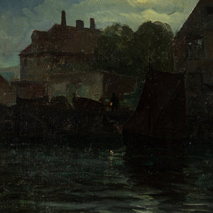 Willy Bille, Nocturne With Harbour & Moored Vessels
