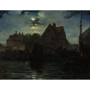 Willy Bille, Nocturne With Harbour & Moored Vessels