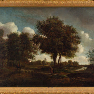 Early 19th-Century Dutch School, Landscape With Travelling Family & Windmill