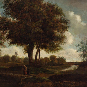 Early 19th-Century Dutch School, Landscape With Travelling Family & Windmill
