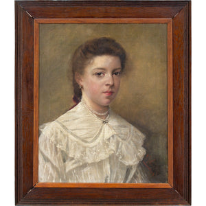 Early 20th-Century Belgian School, Portrait Of A Girl With Pearls