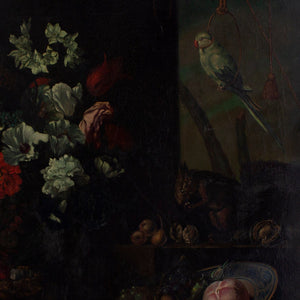 19th-Century Dutch School Still Life With Flowers, Fruit & Parrot