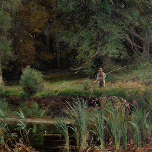 Rudolf Bissen, Forest Landscape With Fisherman