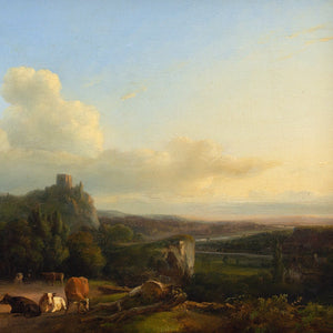 Early 19th-Century English School, Italianate Pastoral Scene With Ancient Ruins