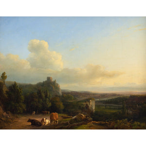 Early 19th-Century English School, Italianate Pastoral Scene With Ancient Ruins