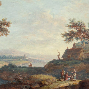 John Inigo Richards RA (Attributed), Landscape With Country Track, Figures, Cottages & Far-Reaching View