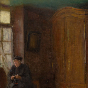 Erik Norselius, Interior Scene With Lady Knitting