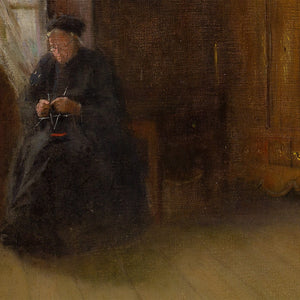 Erik Norselius, Interior Scene With Lady Knitting