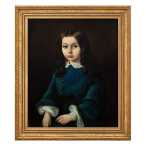 19th-Century French School Portrait Of A Girl In A Blue Tunic