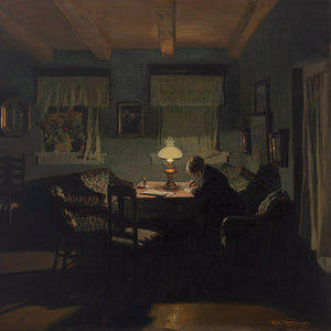 Fritz Kraul, Interior Scene With Older Woman Writing