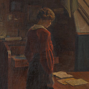 Danish School, Interior Scene With Woman Reading