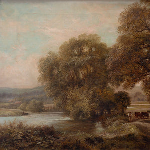 John Langstaffe, Warm Pastoral Scene With Water Meadow