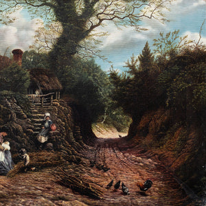English School Rural Scene With Family & Cottage