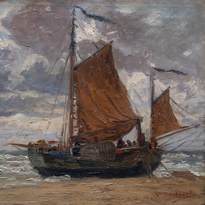 British School, Coastal Scene With Sailboat