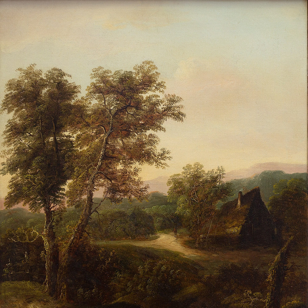 Charles Greville Morris, Landscape With River, Cottage & Distant Hills
