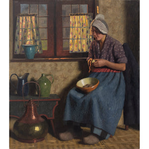 Wilhelm Gdanietz, Interior Scene With Woman Peeling Potatoes