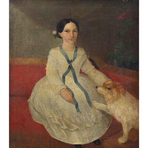 19th-Century French School Portrait Of A Girl & Dog
