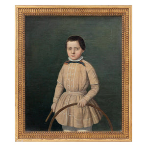 19th-Century French School Provincial Portrait Of A Boy With A Hoop