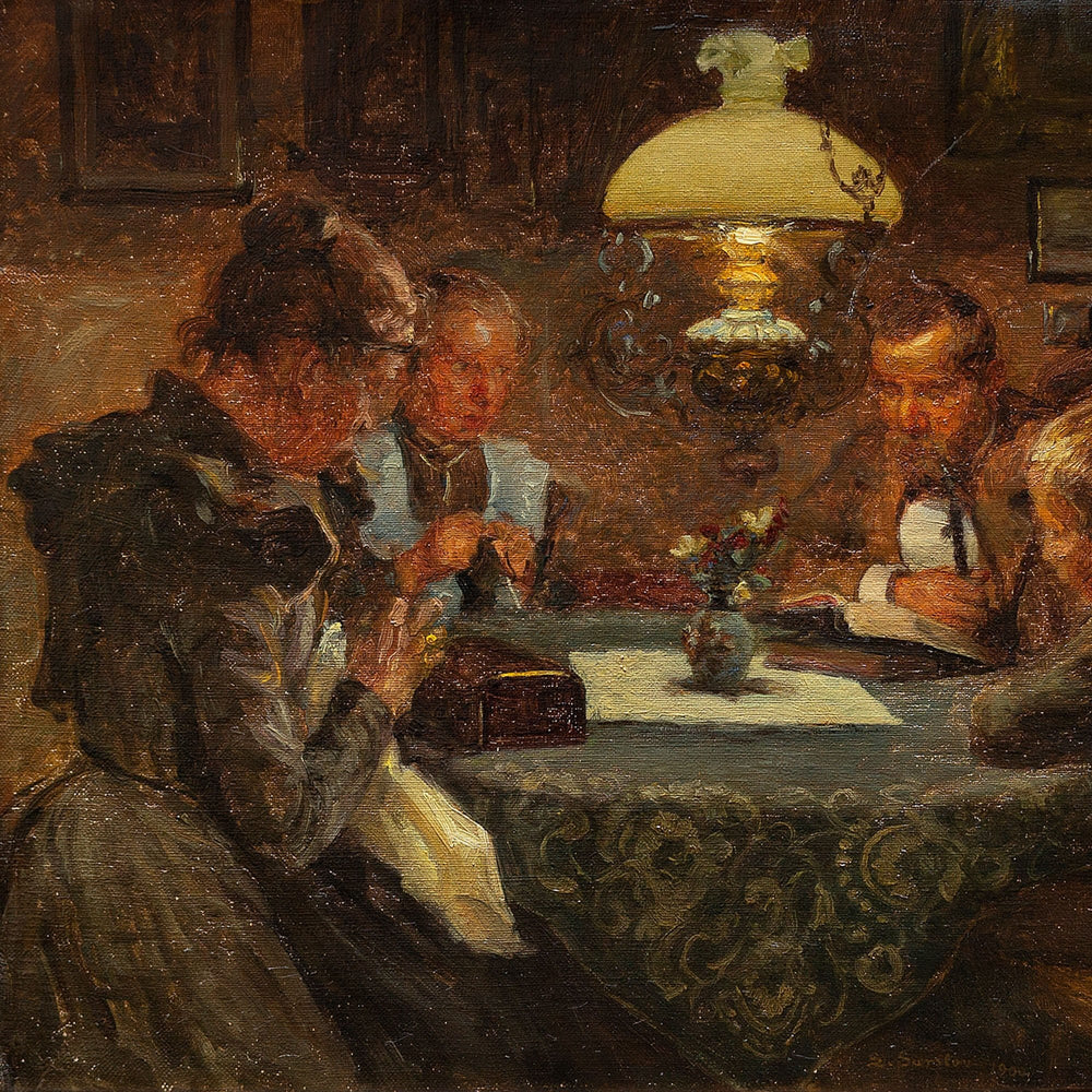 Frederick Larsen-Saerslov, Interior Scene With Seated Family