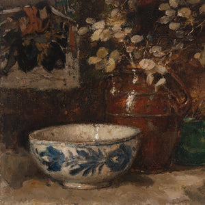 Alfred Van Neste, Still Life With Vase & Bowl