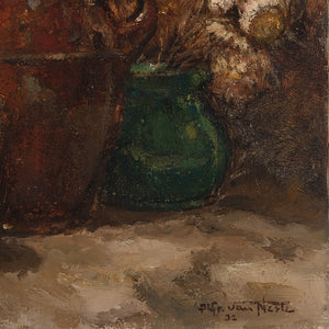 Alfred Van Neste, Still Life With Vase & Bowl