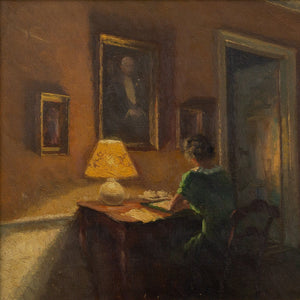 Søren Christian Bjulf, Interior Scene With Woman At Writing Desk