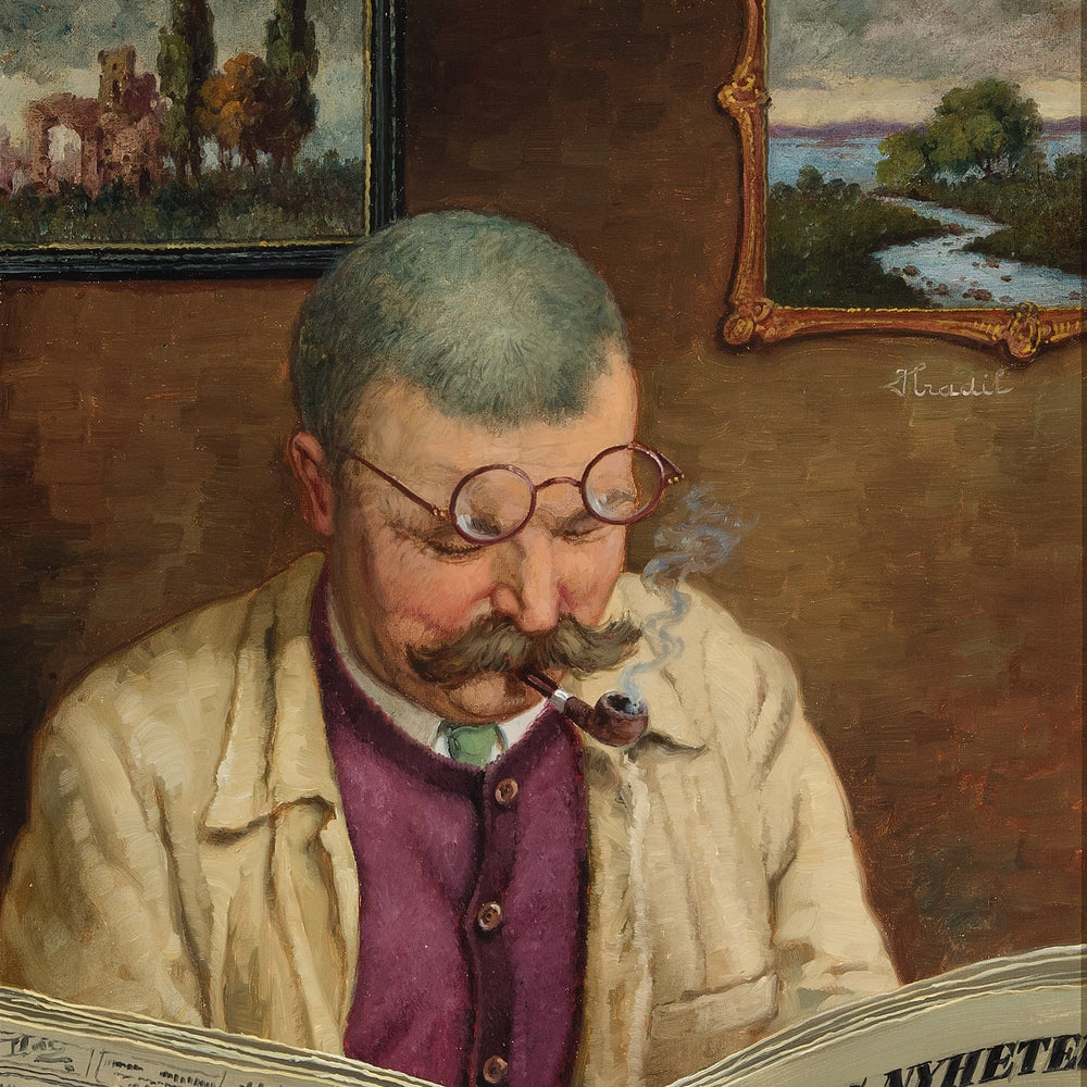 Béla Adalbert Hradil, Portrait Of A Man Reading A Newspaper