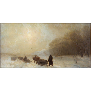 19th-Century Russian School, Winter Landscape With Horse Drawn Sleighs