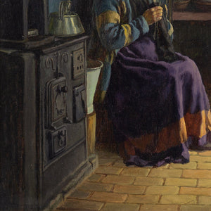 Sophus Vermehren, Interior Scene With Woman Knitting