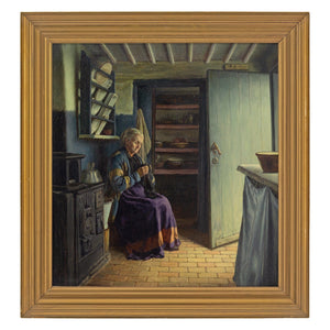Sophus Vermehren, Interior Scene With Woman Knitting