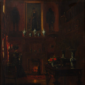 19th-Century Danish School, Drawing Room With Seated Lady