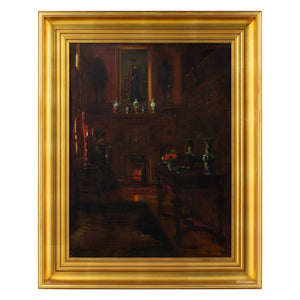 19th-Century Danish School, Drawing Room With Seated Lady