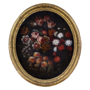 18th-Century Italian School Still Life With Flowers, Peaches & Figs