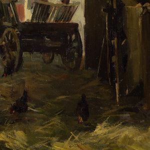 Ernest Betigny, Rustic Barn With Chickens & Cart